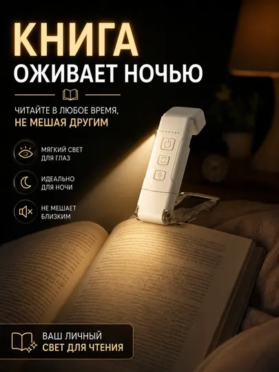 USB зарядное мини-светильник для чтения, с функцией зажима