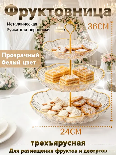 Vinnatsu ваза для фруктов фруктовницы металлические трехъярусные