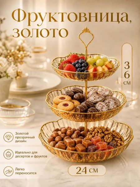 Vinnatsu Фруктовница конфетница этажерка ярусная пластиковая