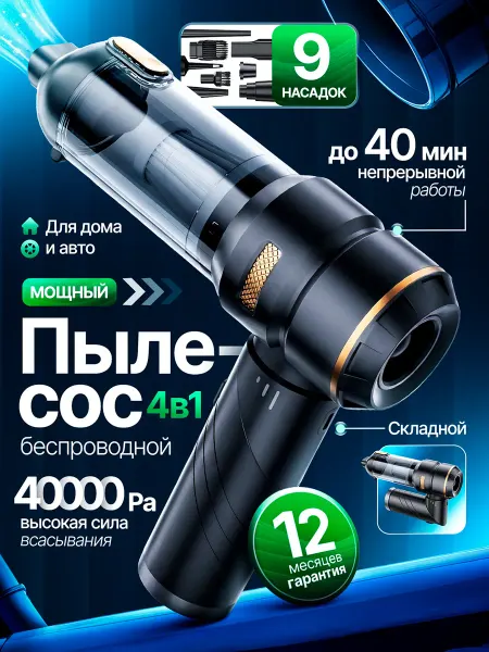 VIONYX Пылесос для автомобиля беспроводной мощный на аккумуляторе