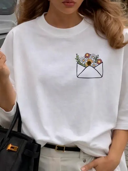 WAKA WAKA SHOP Футболка белая нарядная с принтом цветы ромашки на весну