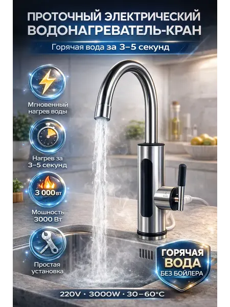 АЛТЫШWB Водонагреватель проточный для кухни кран электрический