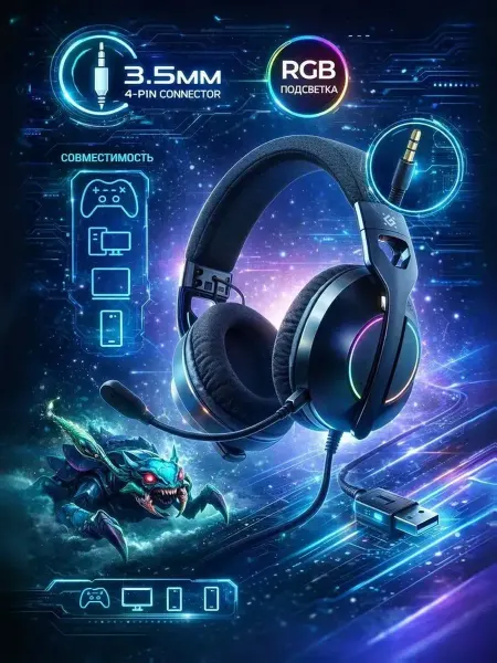 Наушники игровые с подсветкой с микрофоном Weaver