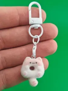 Кот - пончик, брелок. Флокированный аксессуар на ключи, сумку, рюкзак. Украшение, подвеска. Игрушка в виде животного
