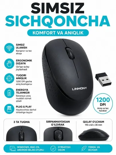 Беспроводная мышь, мышка для компьютера, для ноутбука, беспроводная мышка, мышь WM165