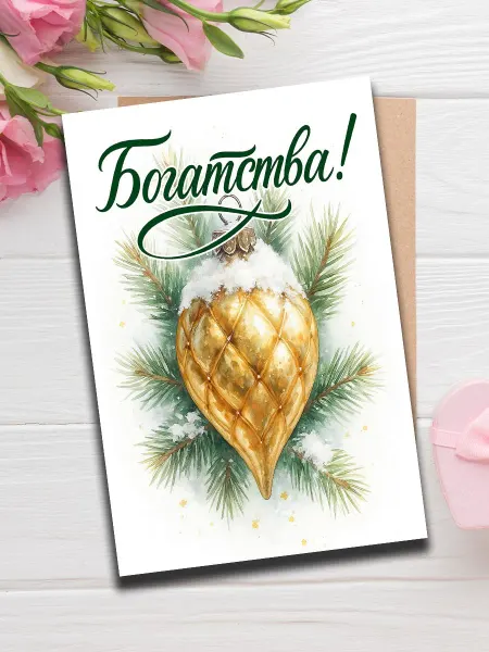 Woodguk Новогодняя открытка с игрушками в нежных тонах