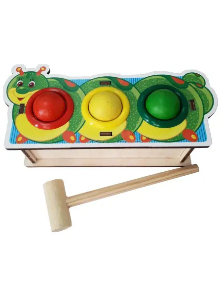 WoodLandToys Развивающая игрушка-стучалка Гусеница с молотком и шариками