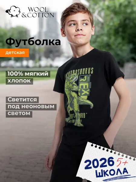 WOOL&COTTON Футболка для мальчиков свободный крой хлопок на физкультуру