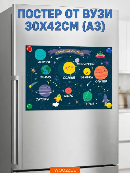 Woozzee Плакат на стену обучающий для детей Солнечная система