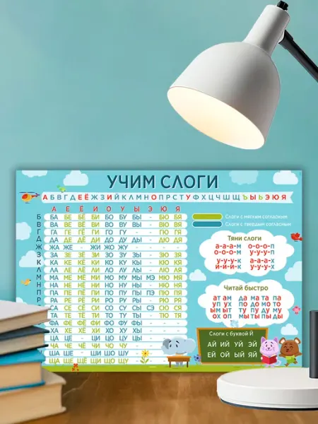 Woozzee Плакат на стену обучающий для детей Учим слоги