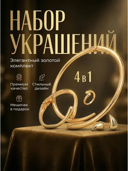 Набор бижутерии Y2K кольцо серьги кулон браслет под золото