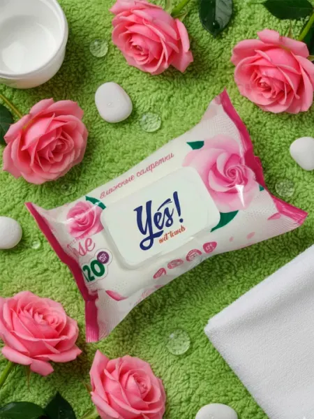 Влажные салфетки Yes, 120 шт, аромат розы, антибактериальные
