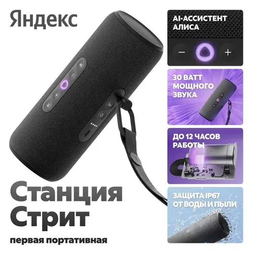 Умная портативная колонка Яндекс Станция Стрит с Алисой YNDX-00030BLK, чёрный