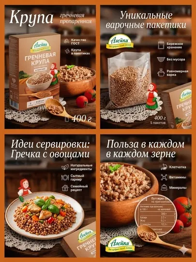 Крупа гречневая варочные пакеты, пропаренная "Алейка" 400 гр