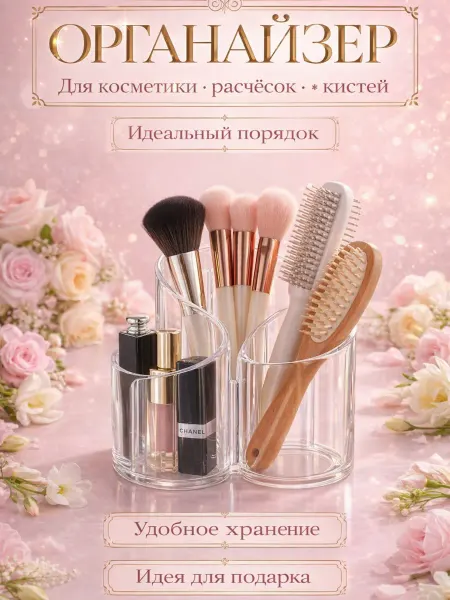 Прозрачный органайзер для косметики и кистей
