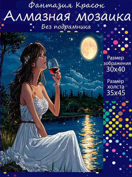 Фантазия красок Алмазная мозаика Девушка в лунном свете