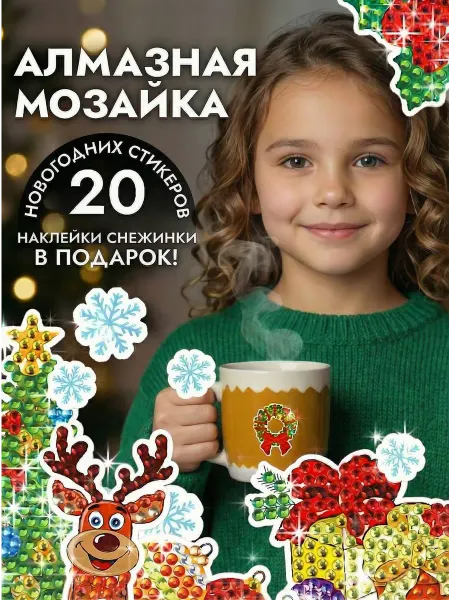 Интересная игрушка Подарочный набор алмазной мозаики новогодние наклейки