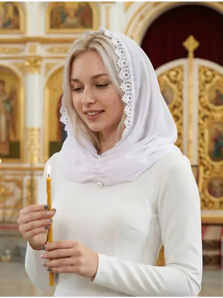 Алней Церковный платок для храма ниспадающий с брошью