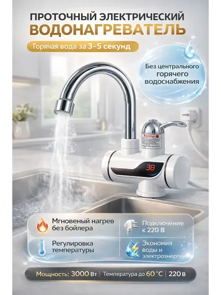 АЛТЫШ ВБ Проточный электрический водонагреватель-кран для кухни,ванны