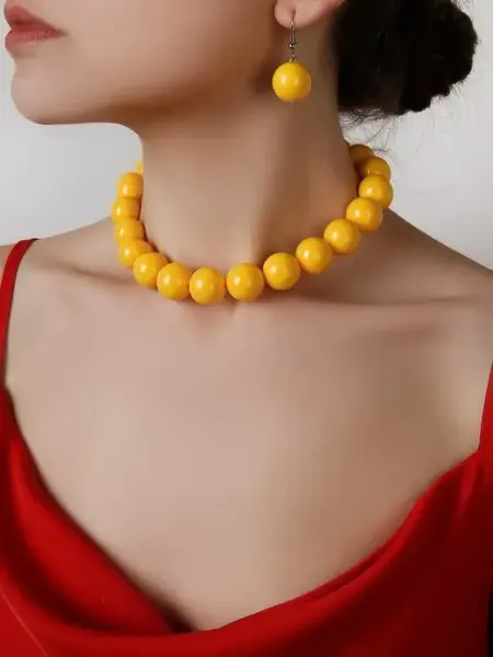 Preety & Sweety Комплект желтые бусы и серьги