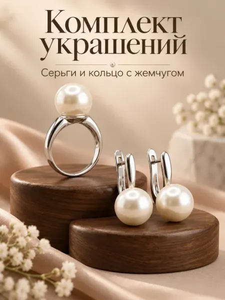 PODZOLOTO Комплект бижутерии серьги и кольцо