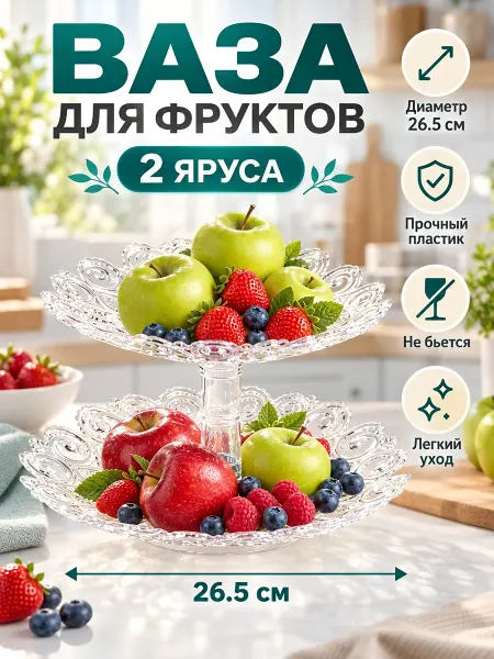 АЛЬТЕРНАТИВА Ваза для фруктов двухъярусная фруктовница пластиковая