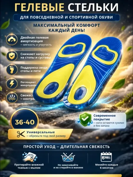 Гелевые ортопедические стельки для обуви, с амортизацией и супинатором