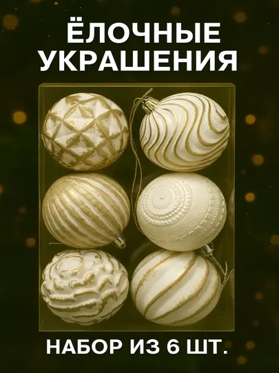 Новогодние шары, 7 см, пластиковый набор из 6 шт
