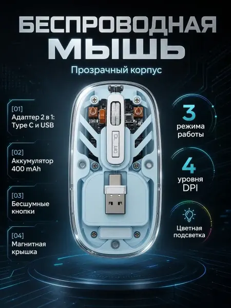 Мышь беспроводная прозрачная