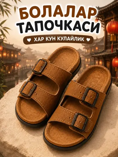 Детские тапочки с двумя ремешками, анатомическая стелька, для повседневной носки