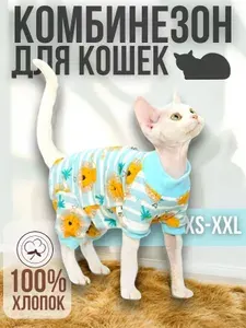 Комбинезон для кошек из хлопка: анатомический крой, размер XXL (для сфинксов, после операций)