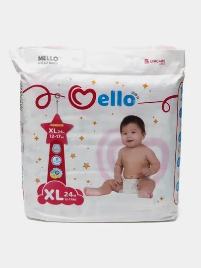 Подгузники для новорожденных детей MELLO, XL 12-17 кг, 24 шт