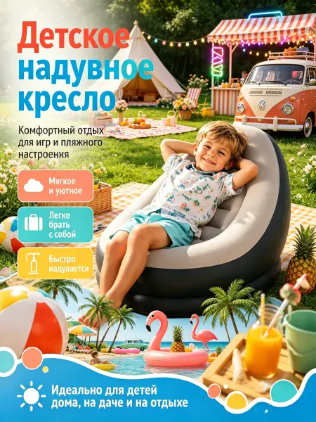 Детский бескаркасный надувной диван