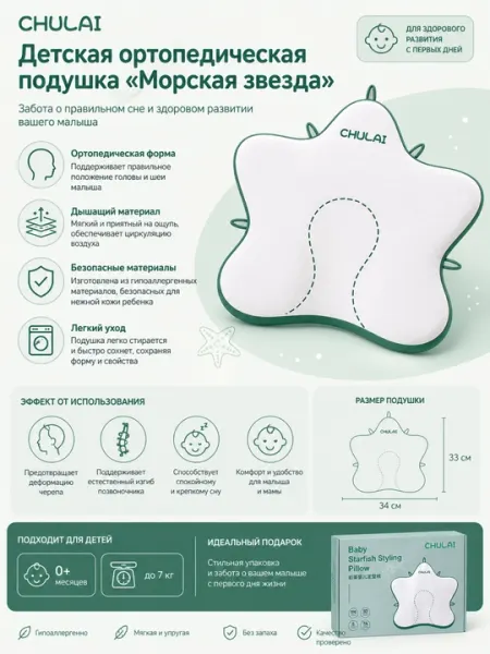 Детская ортопедическая подушка-позиционер CHULAI