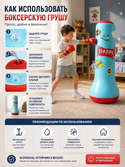 Надувная боксерская груша, детская боксерская груша