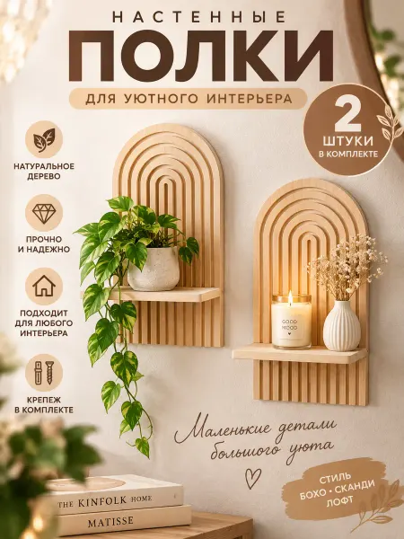 Набор Полки настенные деревянные 2 штуки