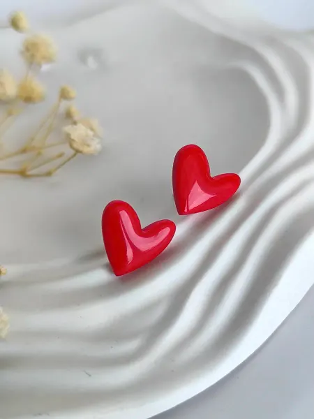 NiA love Серьги сердечки бижутерия красные