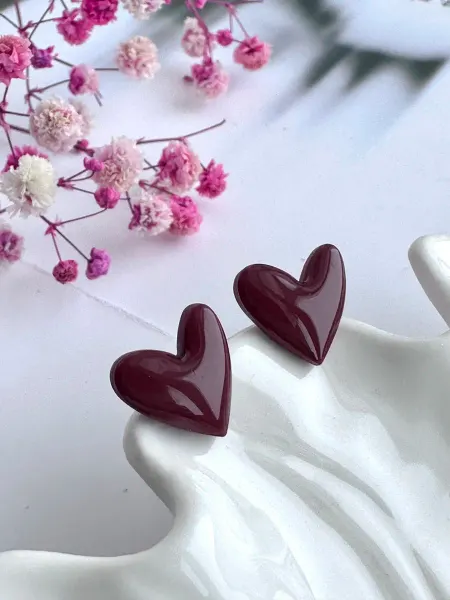 NiA love Серьги сердечки бижутерия бордовые