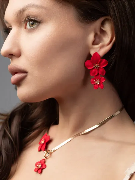 ArtMagic Серьги красные длинные бижутерия цветок