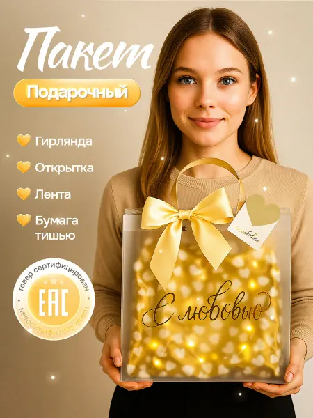 Пакет подарочный прозрачный с гирляндой