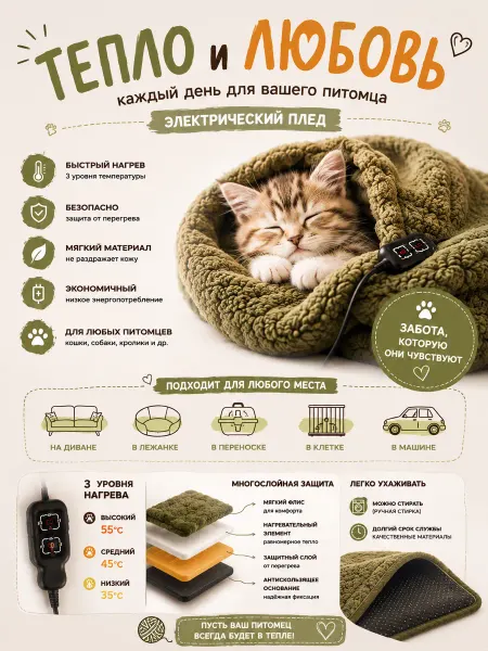 Электрогрелка для животных беспроводная