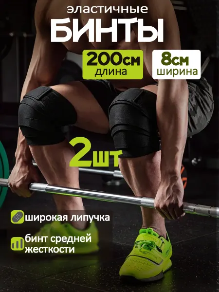 Бинт на колено спортивный для пауэрлифтинга черный