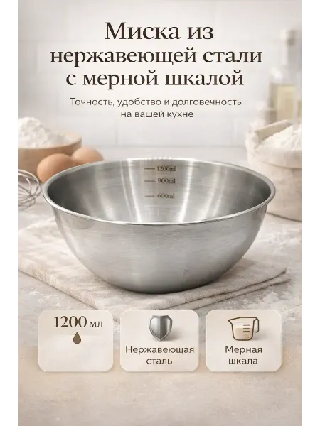 АСЕЛЯВБ Миска из нержавеющей стали с мерной шкалой