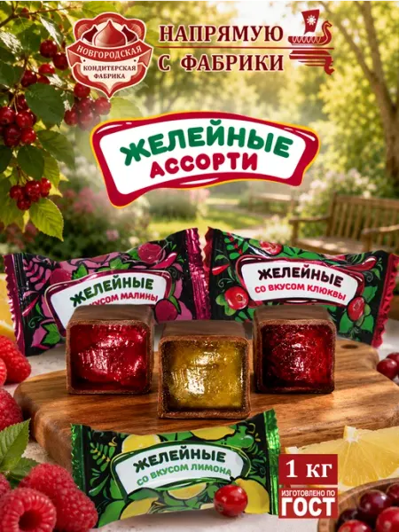 Новгородская кондитерская фабрика Конфеты глазированные желейные ассорти Малина, Клюква, Лимон…