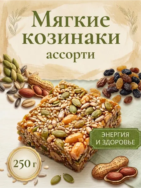 Козинаки ассорти из тыквенных семечек кунжута изюма