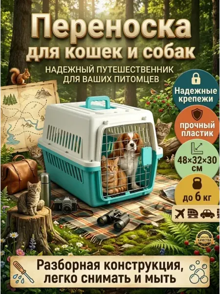 Переноска для животных 6 кг, просторная