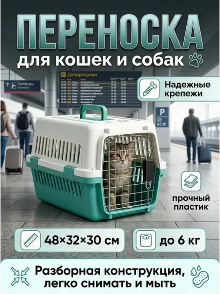 Переноска для животных 6 кг, просторная