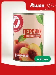 Персики консервированные АШАН Красная птица половинки в сиропе, 425 мл