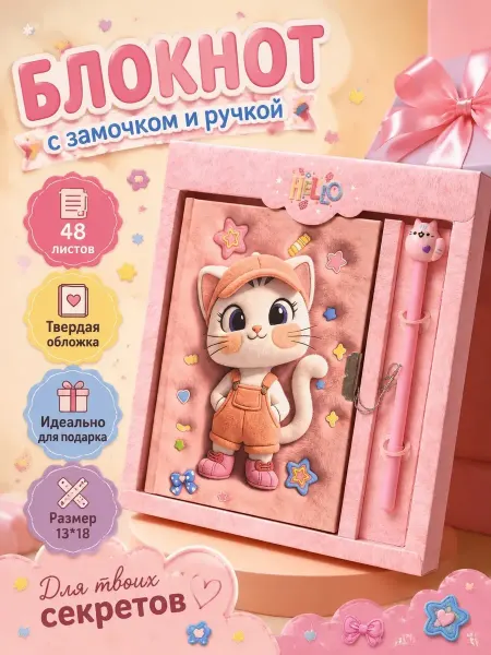 Блокнот на замочке с ручкой "Кошка"