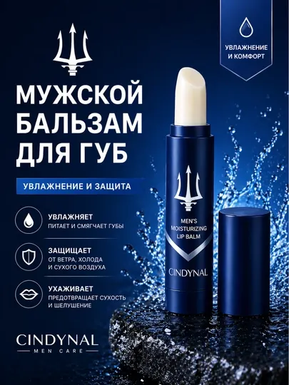 Мужской бальзам для губ увлажняющий защитный уход, бальзам смягчающий